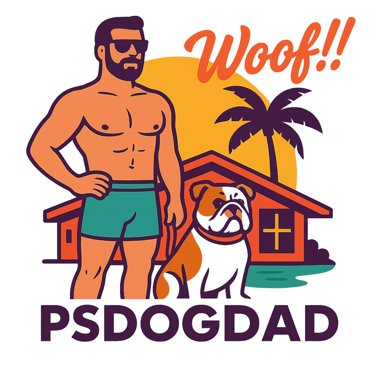 PS Dog Dad, a dog dad and his bulldog in the Palm Springs sun